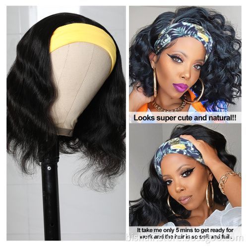 Wavy real hair wig with headband Semi-wig without glue 150% density Brazilian real hair with wavy headband wig